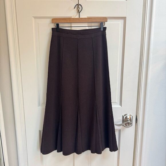 Eileen Fisher 2-Piece Italian Wool Cardigan Sweater & Flare Midi Skirt in Brown - Picture 5 of 7